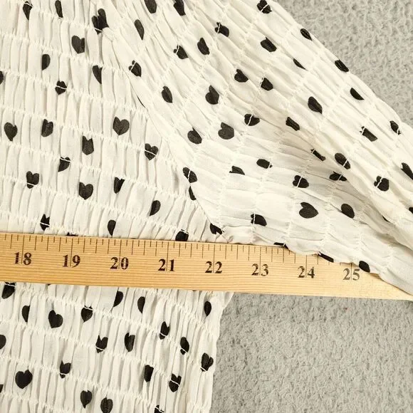 Rose & Olive Blouse Womens Large Little Ditsy Hearts Allover White Smocking - Picture 5 of 12